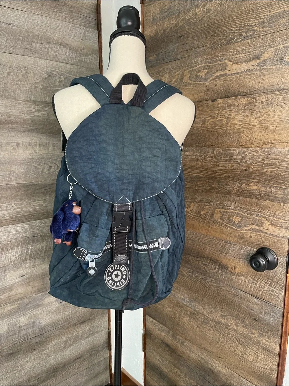 Kipling Deep Blue Everyday Backpack with Monkey Keychain
